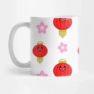 Cute Lantern with Flowers Pattern in White Background Mug